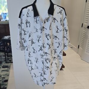 Black and White Graphic Casual Button Down Shirt...shirt Has Golf Graphics